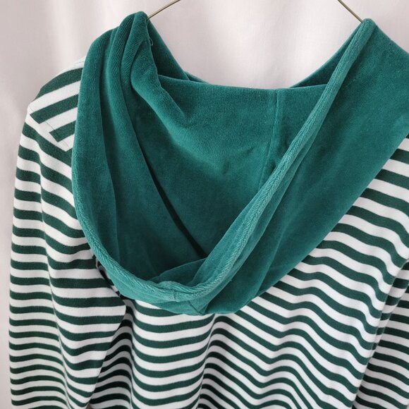 D & Co. QVC Hoodie Striped Green Med French Terry Nautical Coastal Preppy chic - Picture 5 of 10